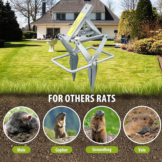 Mole TrapGalvanized Steel Scissor TrapReusable and Easy-Set Quick Capture Solution for Moles and Gophers in Lawns (Silver)