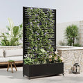 Metal Planter Box with Trellis Privacy Screen Raised Garden Bed with 4 Wheels Privacy Planters for Patio Planter Box with Drainage Holes for Climbing Plants Vegetables (Rectangle)