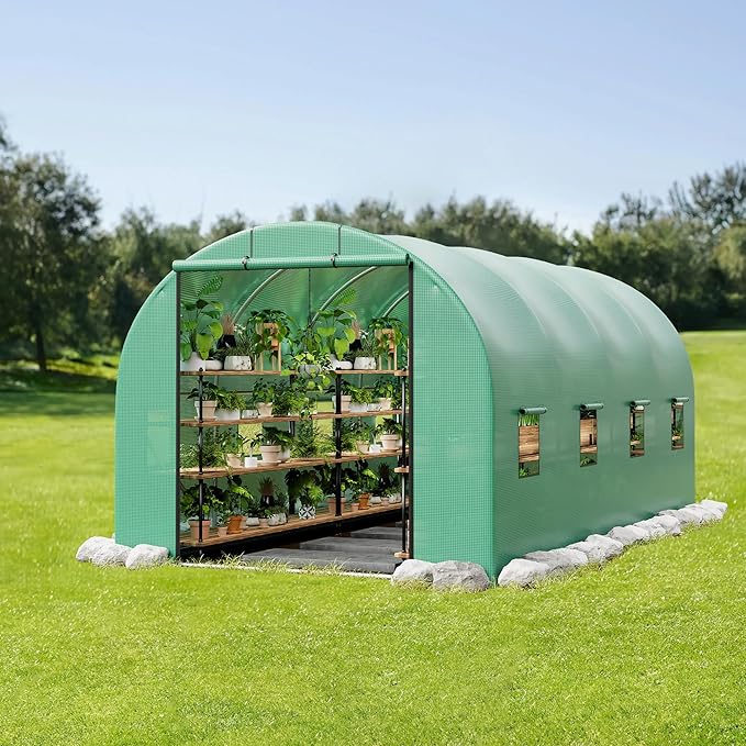 Greenhouses for Outdoors 15’x7’x7’ Walk-In Tunnel Greenhouse with 8 Ventilated Mesh Windows &amp Roll-Up Door &amp Reinforced Frame for Outdoor Gardening Enhanced Galvanized Steel Frame &amp Dura