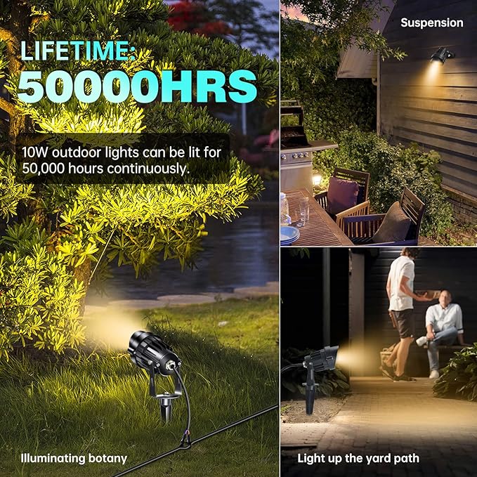LAVAED 10W LED Landscape Lights 12V Outdoor Spotlight with Connectors Low Voltage Landscape Lighting Warm White Waterproof Yard Uplight(2Pack)