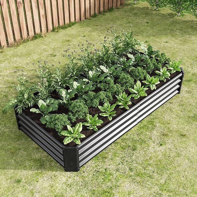 Raised Garden Bed Kit Metal Outdoor Planter Box with Open Bottom for Vegetables Herbs and Flowers – Rust-Proof Easy Assembly 3 Sizes &amp 3 Colors Available (Black 6×3×1ft)