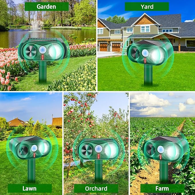 2026 Solar Animal Repellent Ultrasonic Outdoor Cat Repellent Solar Animal Repeller with Motion Sensor&ampLED Flashlight Deer Repellent Devices Repels All Animal Repellent OutdoorProtect Plants