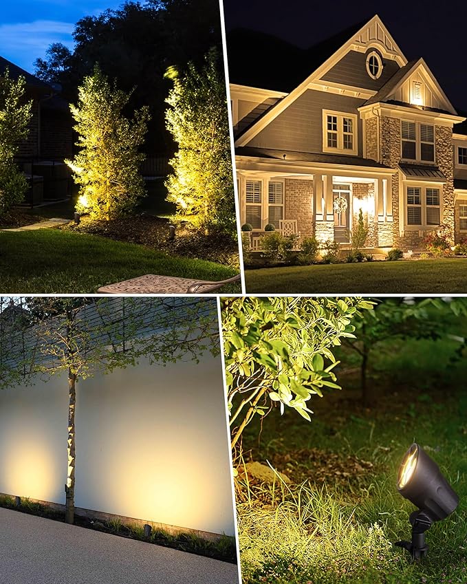 SUNVIE 6W Low Voltage Landscape Lighting LED Landscaping Lights Warm White Low Voltage Lighting Waterproof Landscape Spotlights with Connectors Spot Lights Outdoor for Tree Wall Pathway Yard 4 Pack