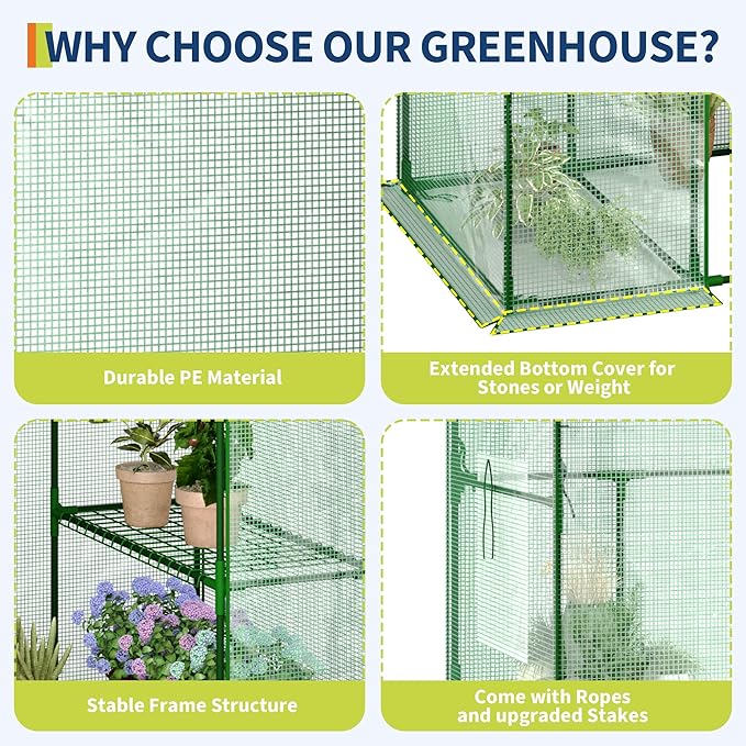 Portable Greenhouse 57 x 57 x 76'' Greenhouses for Outdoors Durable Small Green House Kit Thicken PE Cover Walk in Green Houses for Indoor Backyard Outside