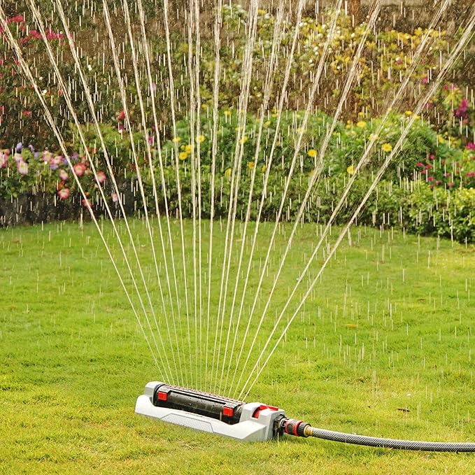 Eden 94095 Heavy Duty Turbo Oscillating Sprinkler Covers Up to 4000 sq. ft. 18 Precision Nozzles Weighted Aluminum Base Adjustable Range Flow Control Width Adjustment Tabs Quick Connect Bundle