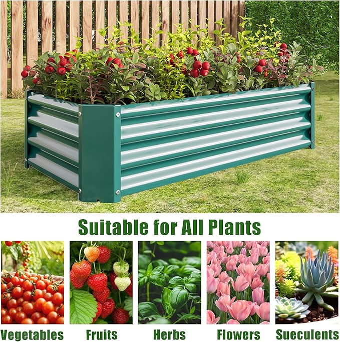 4x2x1ft Raised Garden Bed Outdoor Galvanized Raised Garden Beds Metal Raised Beds for Gardening Vegetables Fruits and Flowers Easy Assembly 52 Gallon Capacity - Green