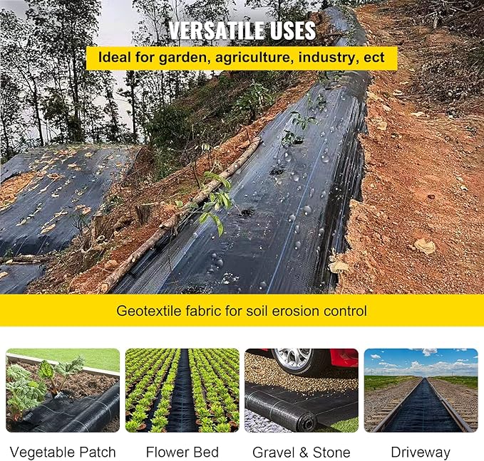 Heavy Duty 3FT x 500FT Woven Weed Barrier Landscape Fabric - 5OZ Gardening Weed Blocker Geotextile Drainage &amp Driveway Ground Cover for Landscaping and Weed Control