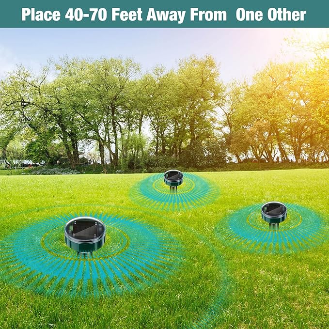 28 Pieces Solar Mole Repellent Ultrasonic Outdoor Gopher Deterrent Spikes for Garden Yard Lawn Waterproof Solar Powered Repeller for Groundhogs Voles Snakes and Other Burrowing Animals (Round)