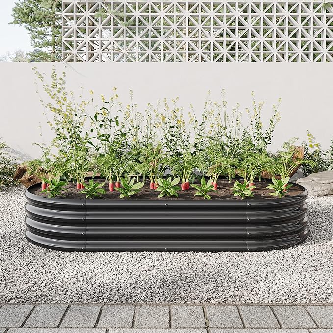 Generic Raised Garden Bed Outdoor Oval Large Metal Raised Planter Bed for for Plants Vegetables and Flowers Black