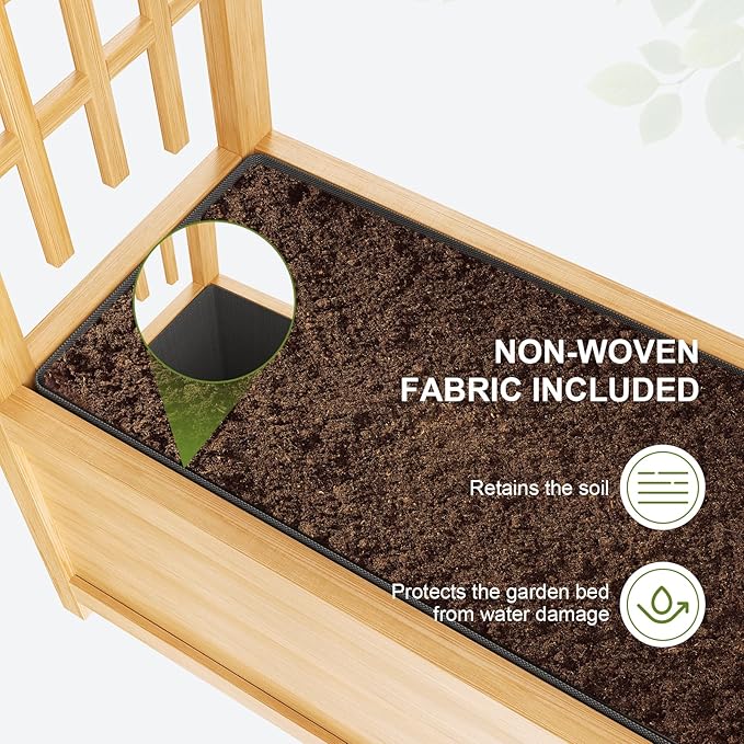 Raised Garden Bed with Trellis Freestanding Wood Planter Box w/Hanging Roof &amp Drainage Holes for Vine Climbing Plants Flowers Outdoor Planter with Trellis for Patio Balcony