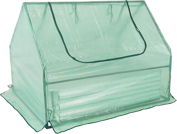 Sunnydaze Steel Raised Garden Bed with Mini Greenhouse - Outdoor Greenhouse Kit - 2 Zippered Doors - Green - 4' x 3'