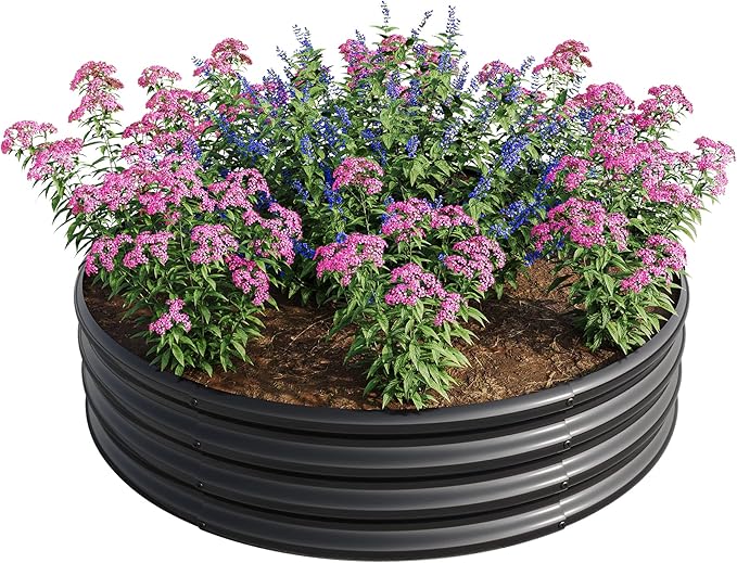 47.24 * 11.4 Tall Round Raised Garedn BedMetal Raised Beds for Vegetables Outdoor Garden Raised Planter Box Backyard Patio Planter Raised Beds for Flowers Herbs Fruits Black