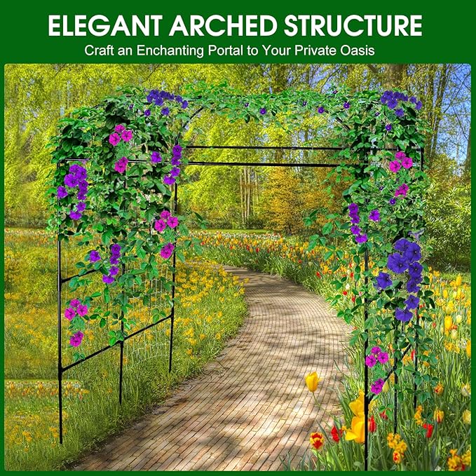Garden Arch Trellis for Climbing Plants Outdoor Grape Vine Tomato Bean U Frame Plant Vegetable Support Cucumber Pergola for Backyard Black