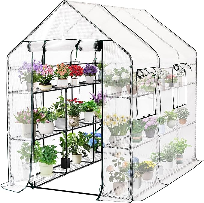 SUNGIFT Greenhouse for Outdoors Walk-in Greenhouses 56 x 85 x 77 Inch Portable Green House 3 Tiers 20 Shelves for Garden Patio Backyard White