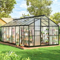 WKM 8x16 FT Greenhouse for Outdoors Polycarbonate Greenhouse with Roof Vent and Quick Setup Structure Aluminum Frame Black