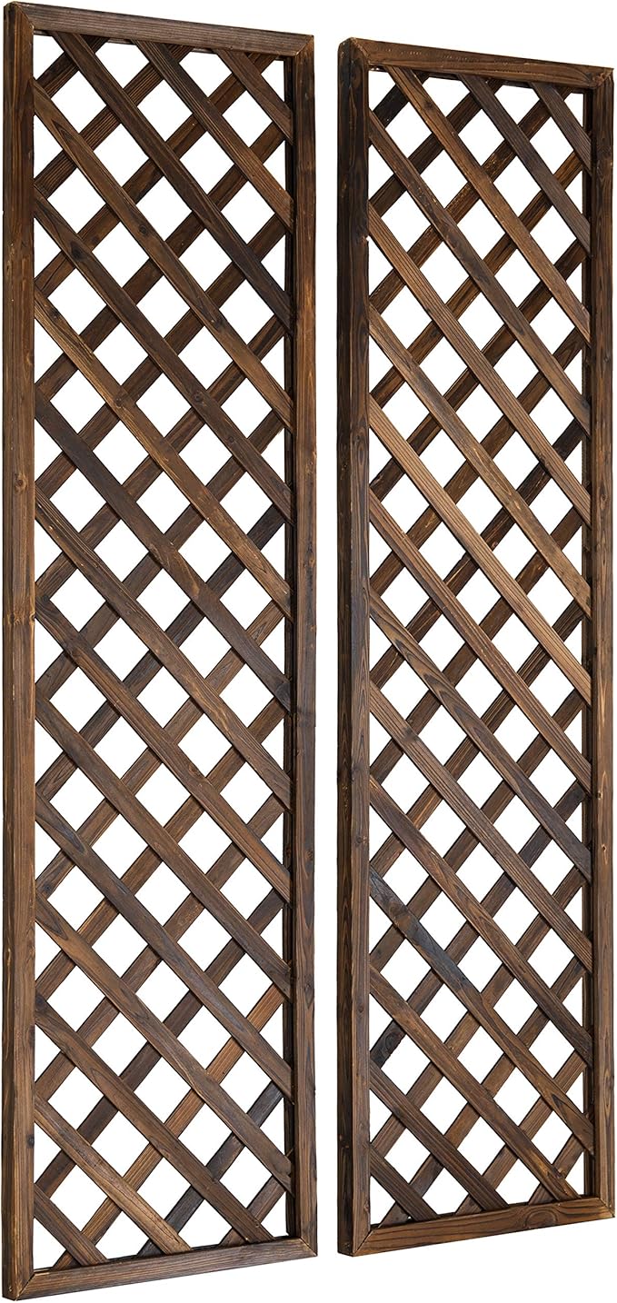 MyGift Wood Trellis Wall Hanging Large Garden Trellis for Climbing Plants Outdoor Brown Lattice Panels for Outside Set of 2