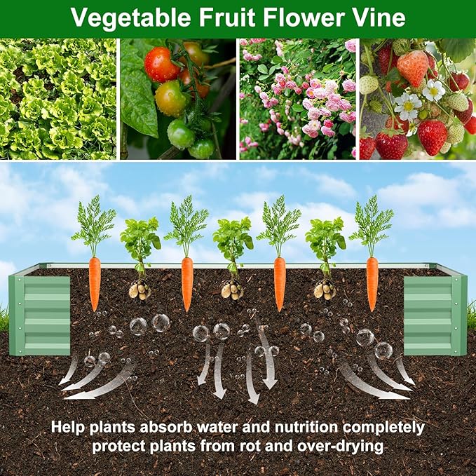 SUNYRISY Galvanized Raised Garden Bed with 87 H Arch Trellis for Climbing Plants Outdoor Large Metal Planter Box with Netting for Gardening Flowers Vegetables Fruit Green