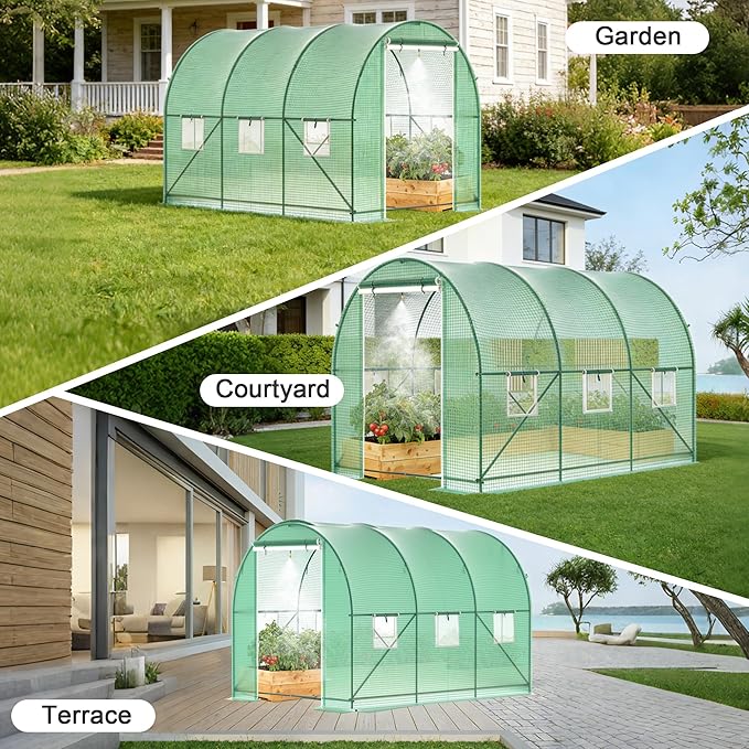 Greenhouses for Outdoors Walk-in Green Houses for Outside Heavy Duty Large Greenhouse with 6 Ventilated Screen Windows &amp Roll-up Door &amp Reinforced Frame (10×7×7 FT with Irrigation System)
