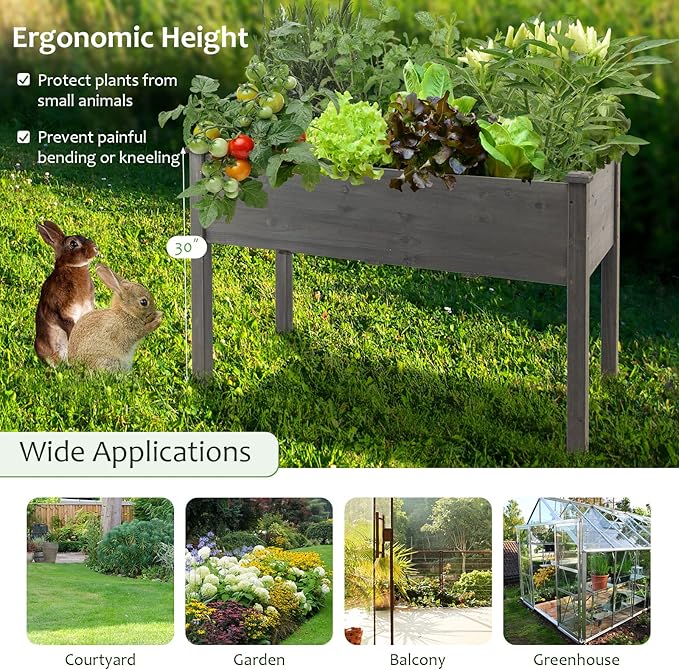S AFSTAR Raised Garden Bed Elevated Wooden Planter Box 48”L x 22”W x 30”H Outdoor Gardening Planting Bed for Vegetables Flowers &amp Herbs Grow Great for Backyard Patio Lawn (Gray)