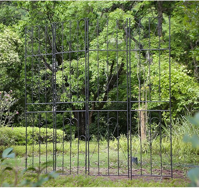 Outdoor Climbing Plant Grille Anti-Rust Iron Bracket Metal Garden Trellis Decorative Privacy Screen Black/White(Color:BlackSize:220x50cm/87x50in)