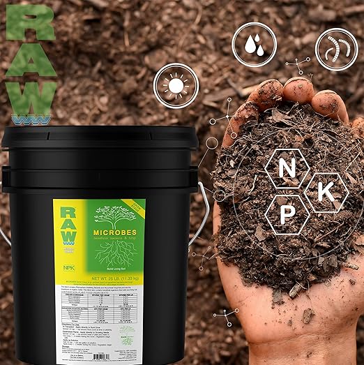 RAW Microbes Grow 25lb - Plant Growth Enhancer with Endomycorrhizae and Rhizosphere Bacteria