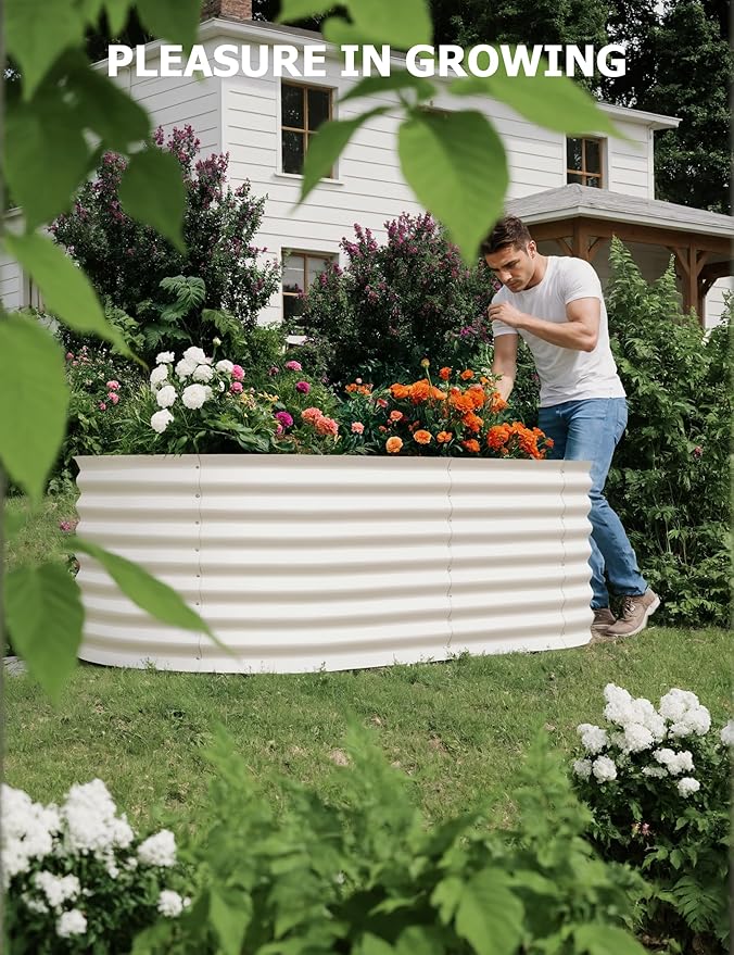 2Pcs 8x4x2ft Raised Garden BedGalvanized Raised Planter Boxes Outdoor with Easy Assembly Large Garden Bed for Vegetables Fruits FlowerRaised Garden BedBeige