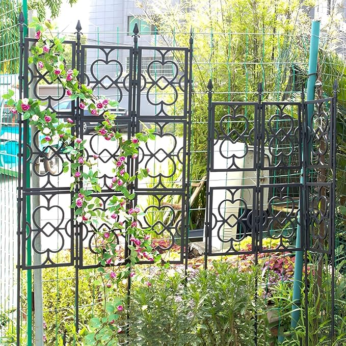 Garden Trellis Foldable Outdoor Climbing Plant Support Vertical Plant Support Stakes Freestanding Garden Panels for Rose Jasmine Clematis and Other Climbing Plants Black (Color : Black Size