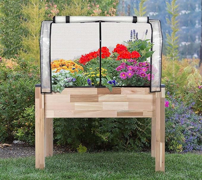 CedarCraft Greenhouse &amp Bug Cover Combo 32''W x 43''L x 24''H - Provides The Perfect microclimate for Your Plants. Includes 1 Frame &amp 2 Cover. Planter NOT Included Black Frame