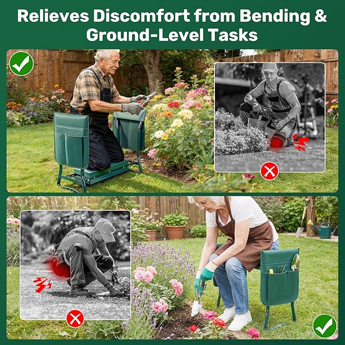 Garden Kneeler and Seat 2-in-1 Gardening Kneeling Bench Foldable Heavy Duty Garden Stool with Cushioned Pad Gardening Gifts for Seniors Women -1PCS