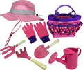 Kids Gardening Tool Set with Matching Sun Hat (Pink)
