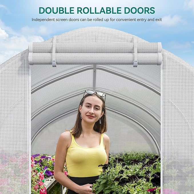 YITAHOME 10x6.5x6.5ft Greenhouses Large Walk-in Green House Heavy Duty Tunnel Green Houses Outdoor Portable Plant Gardening Upgraded Galvanized Steel Frame Zipper Doors 5 Crossbars Garden White