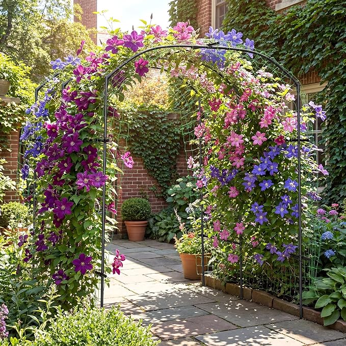 DoCred Tall Garden Arch Trellis for Climbing Plants 87in Tall Metal Plant Support Trellis Archway for Climbing Vine Vegetable/Fruit/Flower Outdoor Yard Lawn Garden Arch Tunnel Trellis