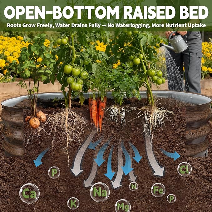 Galvanized Raised Garden Bed Outdoor Large Raised Bed for Gardening 6x3x1ft Oval Metal Planter Box for Vegetables Fruits Flowers Dark Brown Wood Grain
