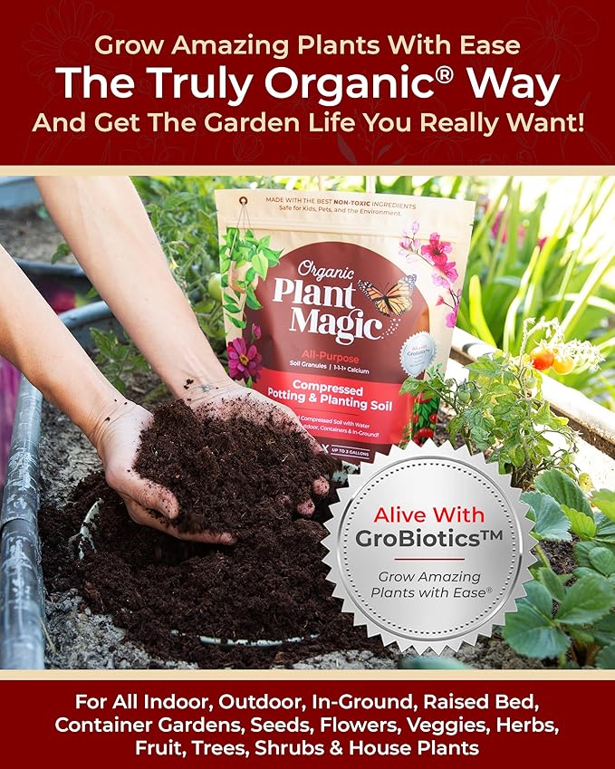 Compressed Organic Potting Soil for Garden Plants &amp Vegetables - Expands 4x When Mixed with Water - Indoor or Outdoor Use - Plant Food Mix Derived from Natural Coconut Coir &amp Worm Castings Fe