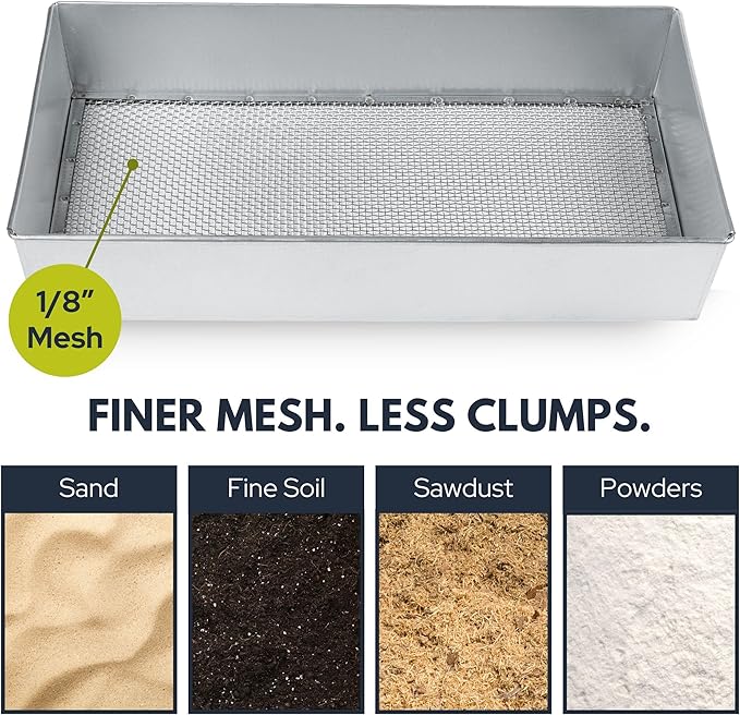 Soil Sifter Wide Size (17.5 x 11.5 inches) with 1/8-inch Mesh Garden Sieve for Dirt Sand Rocks and Compost