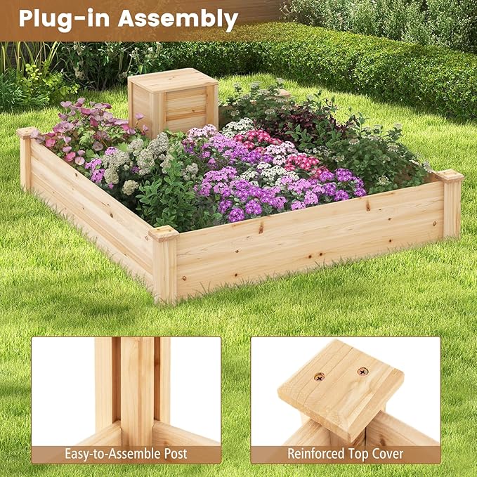 S AFSTAR Raised Garden Bed with Wood Composter 49 x 49 x 10 Open Base Fir Wood Garden Bed Outdoor Elevated Garden Box Raised Bed Above Ground Planter Box for Veggies Fruits Flowers Herbs