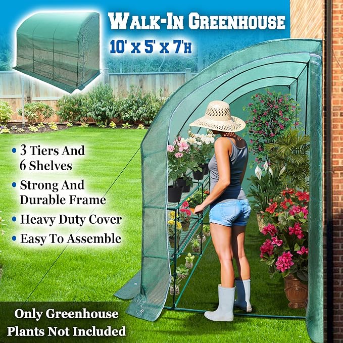 BenefitUSA ZH0124 New Large Walk-in Gardening Sunshade Greenhouse Outdoor Green 10 x 5 x 7'
