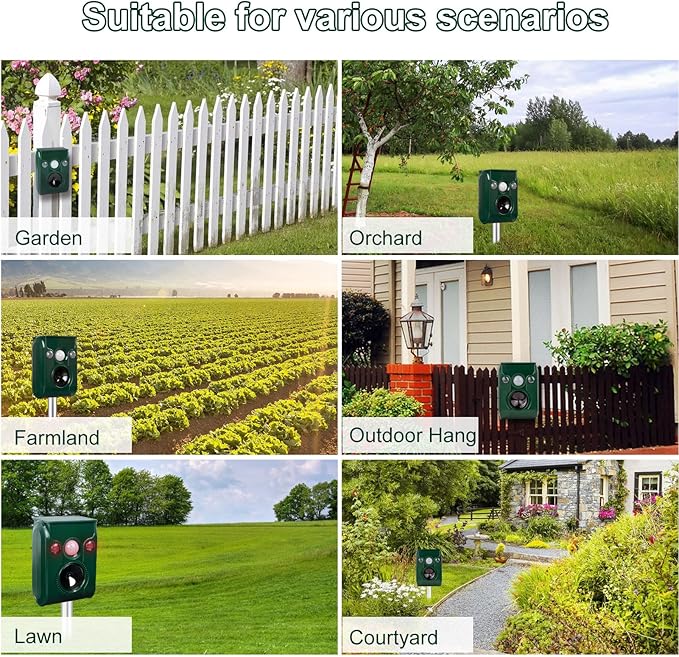 2 Pack Solar Animal Repellent Ultrasonic pest Repeller Cat Repellent Outdoor Squirrel Repellent Deer RepellentWaterproofSiren and Flash Animal RepellentRepelDog Raccoon SkunkRodent.
