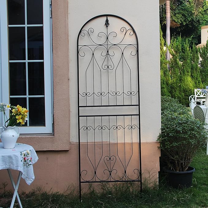 Metal Trellis 82.7 H x 26.7 W Tall Powder-Coated Black Garden Trellis Wrought Iron Heavy Scroll Metal Decoration Lawn Patio for Rose Clematis Ivy Weather Resistant Garden Addition 1 Pack