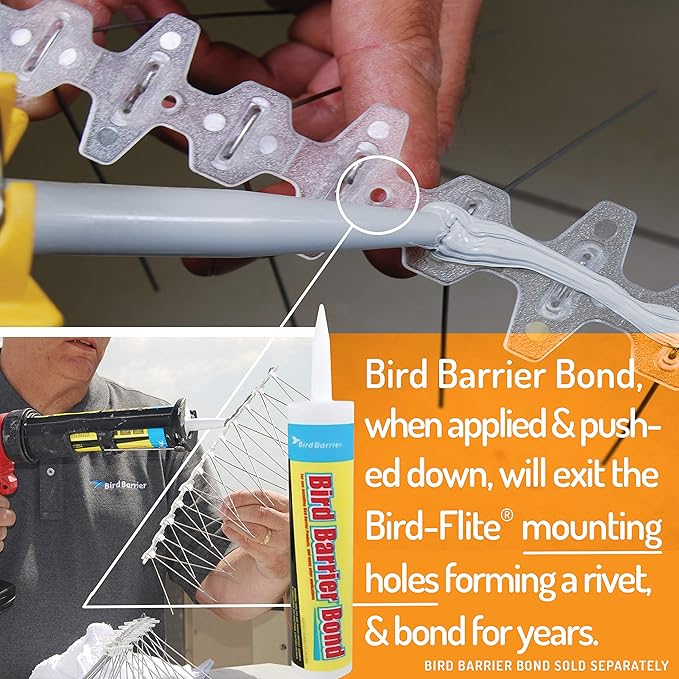 Bird Barrier Bird-Flite Stainless Steel Bird Spikes | Metal Pins Strips with Plastic Base Clear Glue Adhesive Included - Xtra Wide (8in) 10 Ft. Length