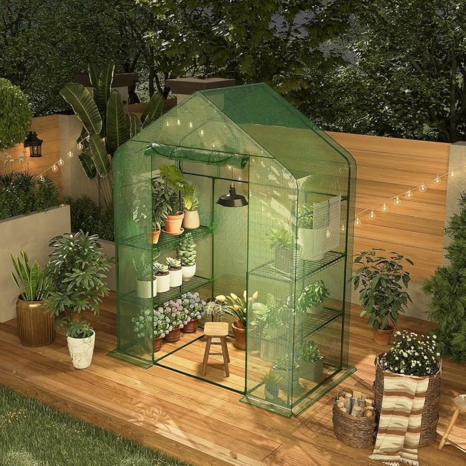 57x29x77 Inch Greenhouse for OutdoorPortable Walk in Greenhouses with Thicken PE CoverDurable Green House Kit with Window Vent 3 Tier 12 Shelves for Indoor Backyard Outside