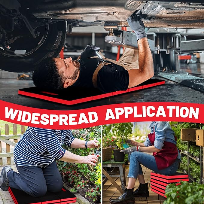 Extra Thick Kneeling Pad for Working Under Car 47.2 * 17.7 * 1.2 Portable Foldable EVA Mechanic Mat for Garage Gardening Yardwork Workshop Red &amp Black