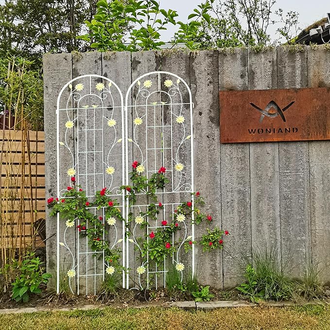 4 Pack Metal Garden Trellis 86.7 x 19.7 Rustproof Trellis for Climbing Plants Outdoor Flower Support (Cream White)