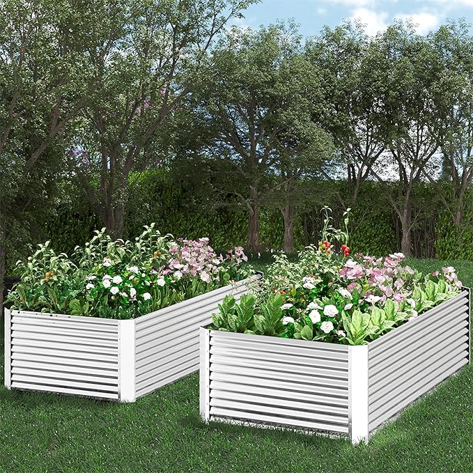 FRIZIONE 3pcs Tall 4x2ft Galvanized Raised Garden Bed OutdoorSteel Garden Bed for VegetablesAbove Ground Garden Box for FlowerMetal Raised Beds for Gardening