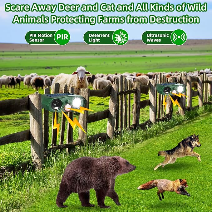 4Pack Solar Ultrasonic Cat Repellent Outdoor Animal Repellent with Flash Light&ampUSB Charge Waterproof Animal Deterrent Devices Deer Repellent Devices for Rabbit Squirrel Skunk Repellent for Yard