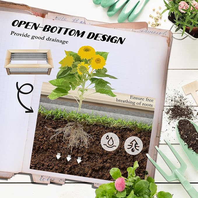 Raised Garden Bed Kit Outdoor Planter Box Galvanized Metal Reinforced with Wood Stock Tank for Growing Flowers Herbs and Vegetables