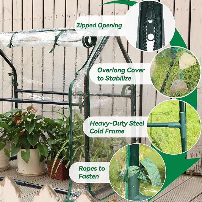 Gardzen Mini Greenhouse with Waterproof Base Indoor/Outdoor Tabletop Greenhouse for Seed Starting Plant Protection Gardening &amp Winter Shelter 36.2(L) x18.9(W) x33.3(H)