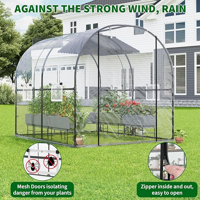 Greenhouse for Outdoor - Walk in Greenhouse with Ventilated Mesh Windows Heavy Duty Metal Frame Weatherproof Cover Roll Up Door Large Plant Garden Hot House for Plants Seedlings - 8.2x6.6x6.6 ft