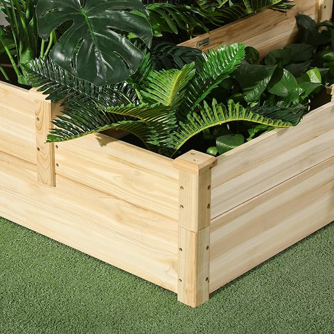 Outsunny 3 Tier Raised Garden Bed Outdoor Planter Box Wooden Garden Box with Open Bottom for Growing Vegetables Herbs Flowers 42.5 x 34.75 x 14.25 Natural