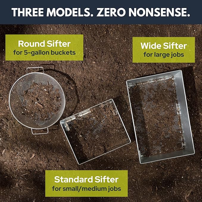 Soil Sifter Wide Size (17.5 x 11.5 inches) with 3/8-inch Mesh Garden Sieve for Dirt Sand Rocks and Compost